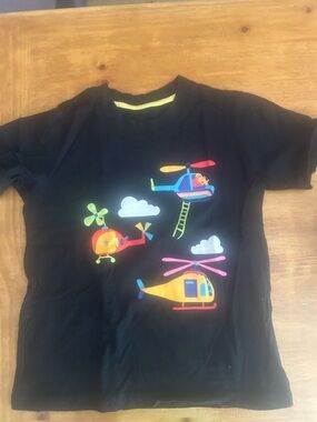2  Kids Tees with Colorful Helicopter Graphics plus Train  tee shirt